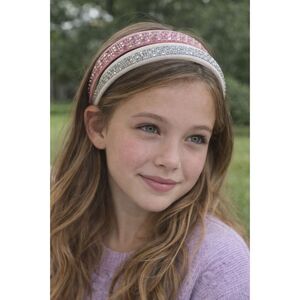 Girls Rhinestone Padded Headbands – Pink & Ivory (2-Pack, NWOT)